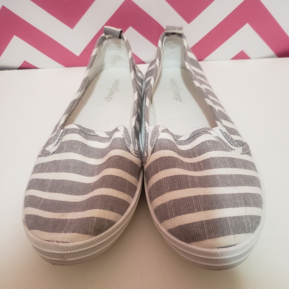 Gray & White Striped Casual Slip-Ons Size 5/6